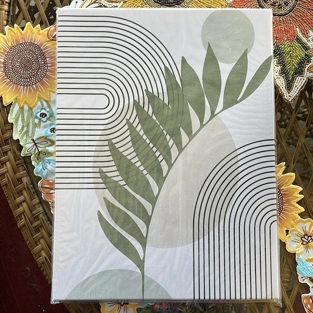 Brand New Set of 3 Wood Framed Canvases Sage Boho Wall Art Minimalist Decor